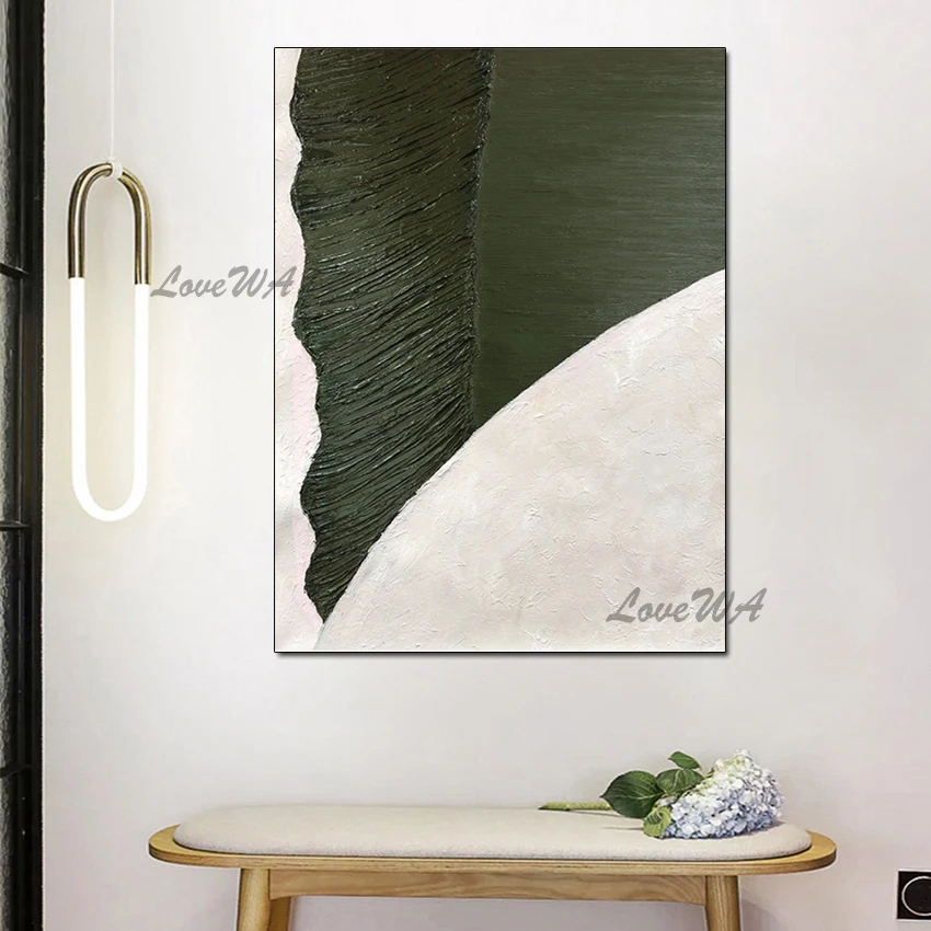 

Green Leaf Picture Art Hand Painted Modern Abstract Oil Painting On Canvas Wall Art For Living Room Home Decoration No Framed