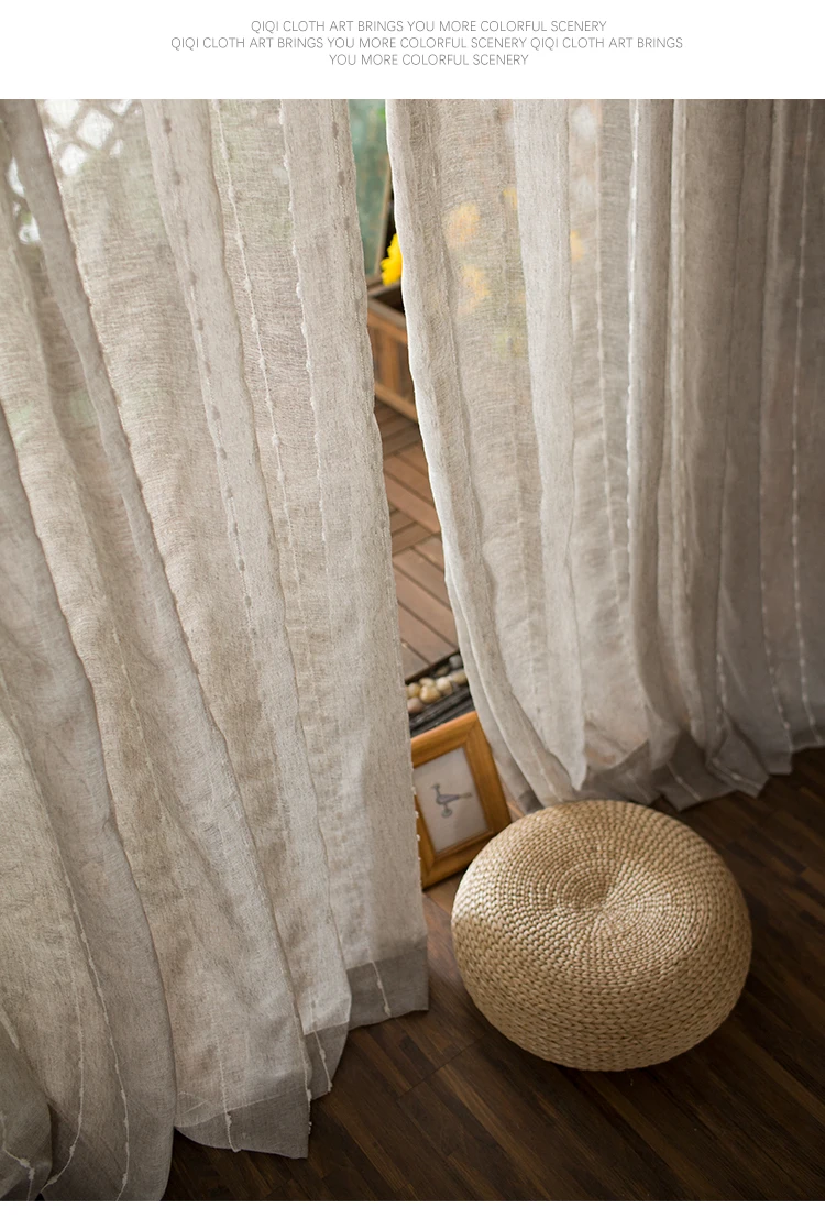 Modern Brown Stripe embroidered curtain yarn For living room bedroom study curtain yarn embroidery stripe curtain custom curtain