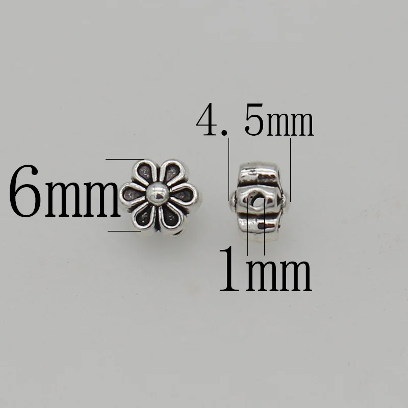 50pcs/Lot Antique Silver Color Retro Flower Charm Loose Beads 6mm Handmade Bracelets Separation Space Bead DIY Jewelry Findings