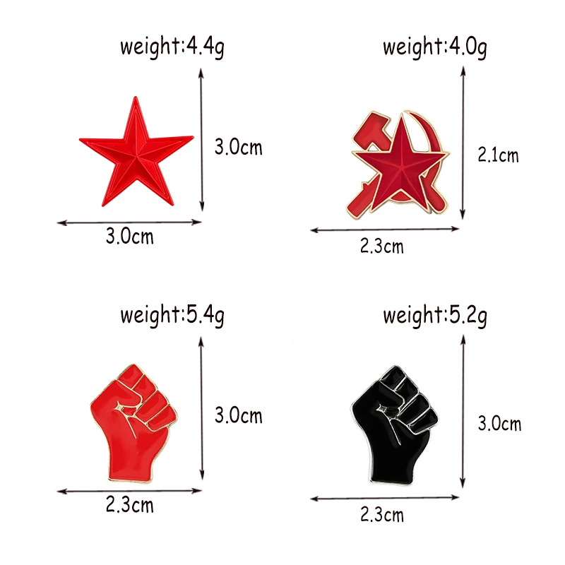 Red Black Raised Fist Solidarity Brooches Sickle Hammer Star Retro USSR Symbol Enamel Pin Accessories Clothes Lapel Pins Jewelry