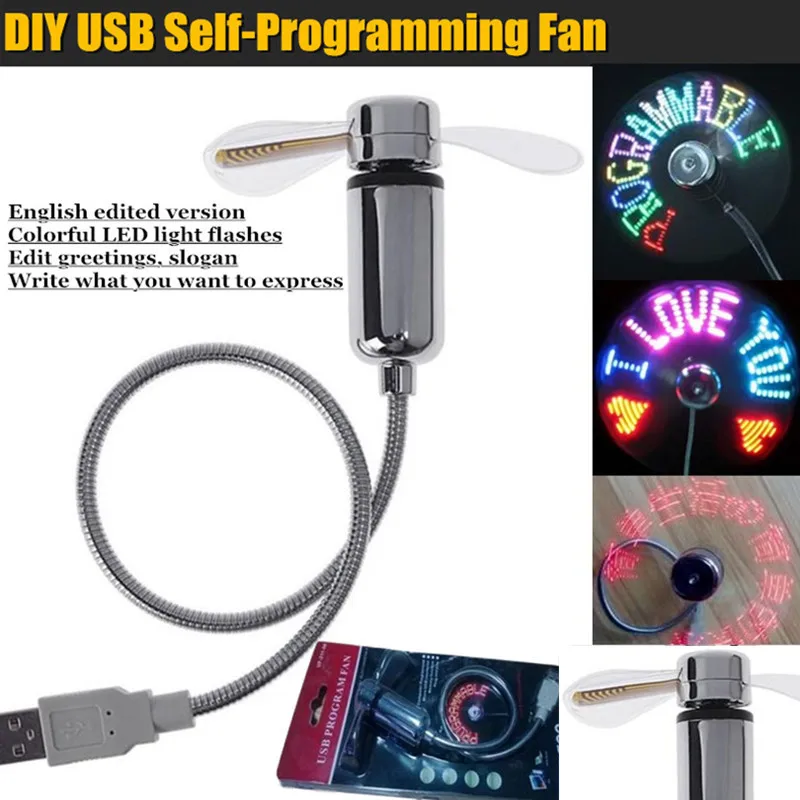 DIY USB LED Light Flash Self Program Fan Edit&Display Colorful Letters Symbol Number Greetings Slogan Fan for PC & Mobile Power