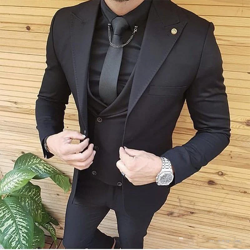 

2023 New Groom Wear Men's Suits Slim Fit Peaked Lapel One Button Wedding Tuxedos Prom Best Man Blazer ( Jacket+Pants+Vest)