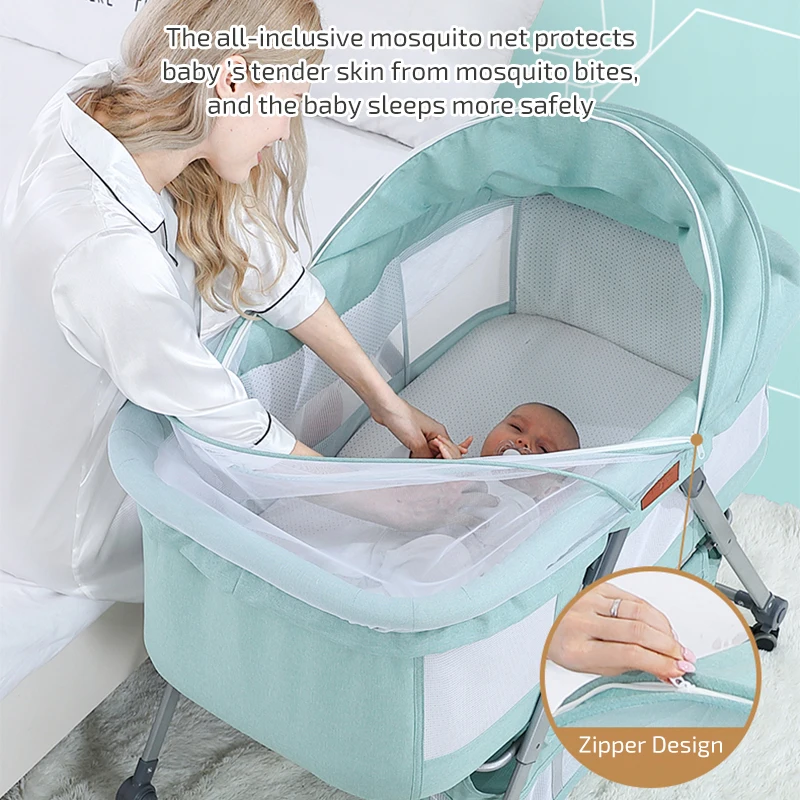 LazyChild Cradle Crib Newborn Bed Match With Large Bed Baby Shaker Bassinet Multi-Function Mobile Foldable With Mosquito Net