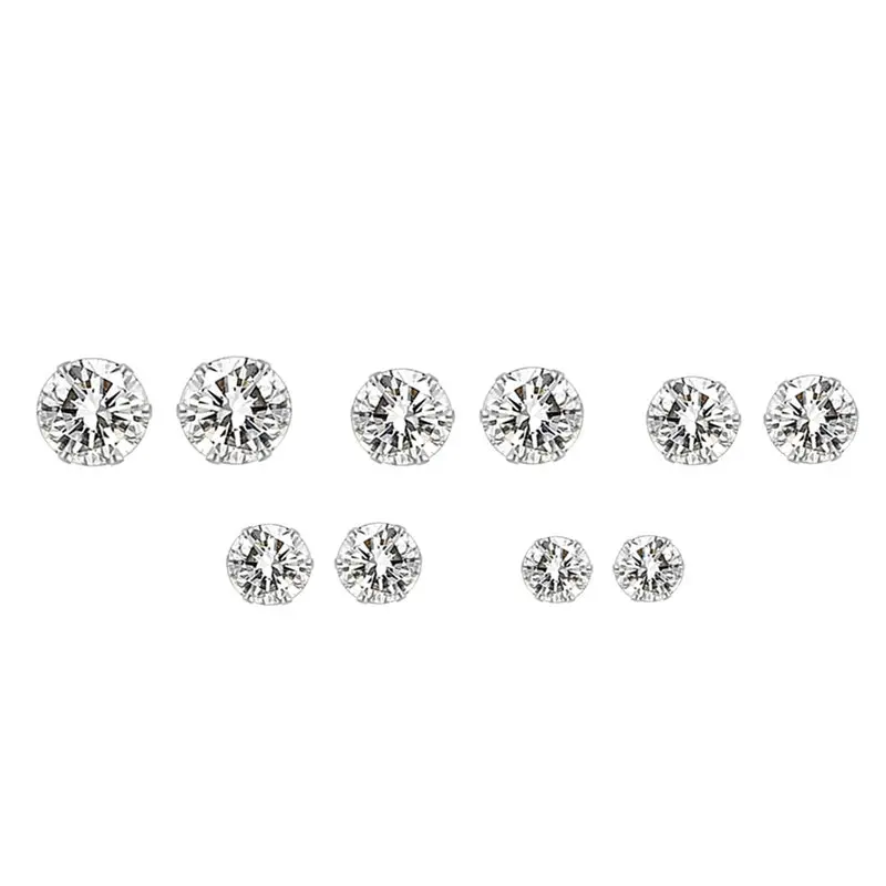 10pc/set Round 2mm-8mm Crystal Stud Earrings Set For Women CZ Zircon Ear Piercing Stud Earrings Kit Surgical Steel Jewelry