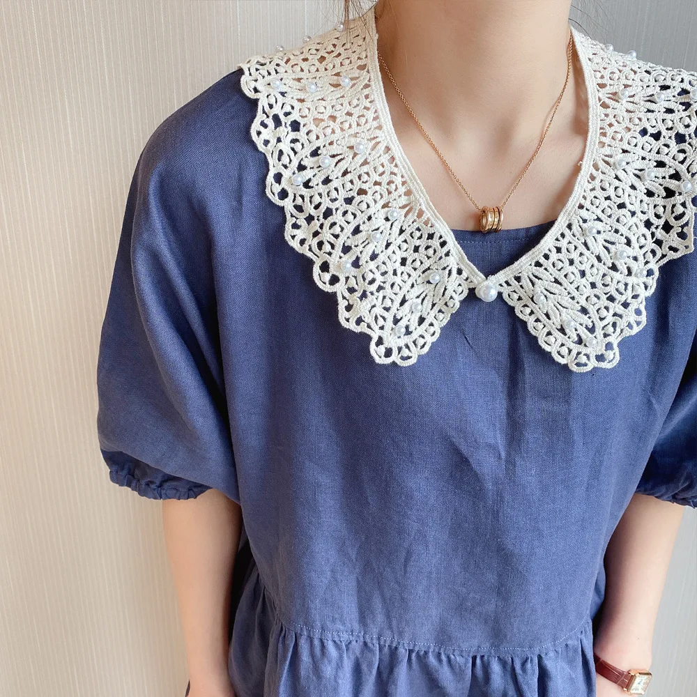 Fake Collars Shawl O-Neck Doll False Collar Shirt Women Hollow Crochet Lace Detachable Collar Clothes Accessories Faux Col