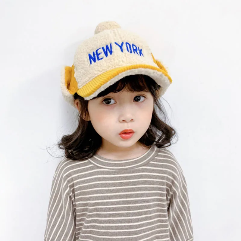 Doitbest Snapback Hat Kid Boys Girls Baseball Caps Hip Hop Cap NEW YORK Letters Winter Warm Children Sun Hats Kids Earflap Cap