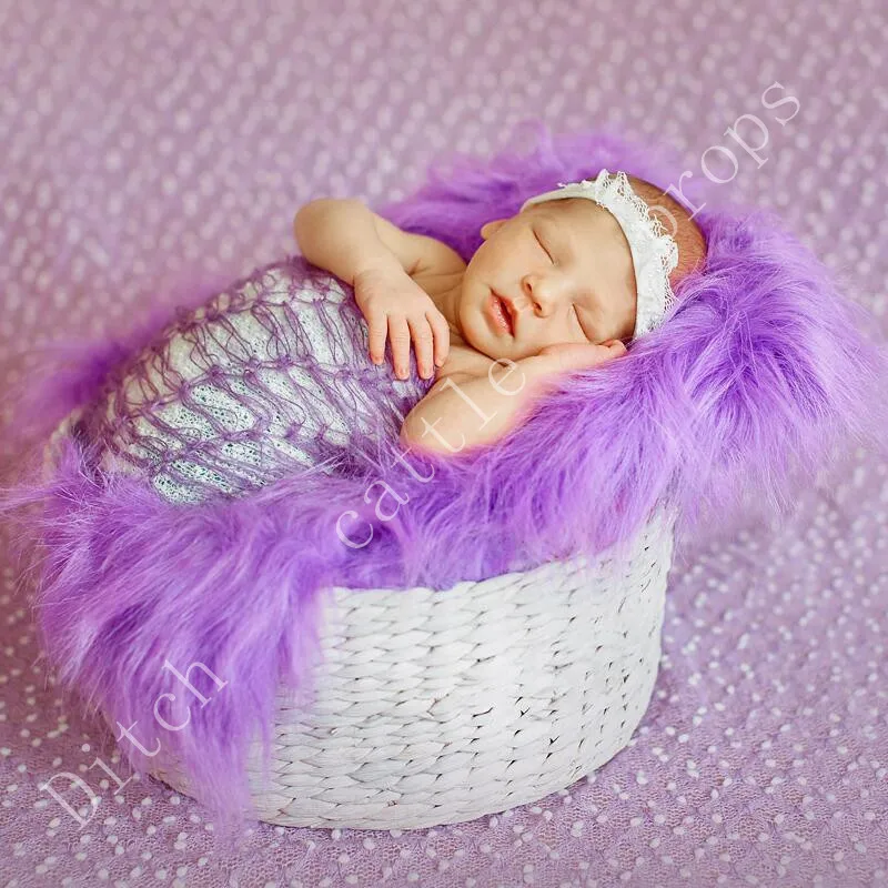 (70*50cm) Faux Fur Blanket Basket Stuffer Mongolia Fur Photography Props Newborn Photography Props