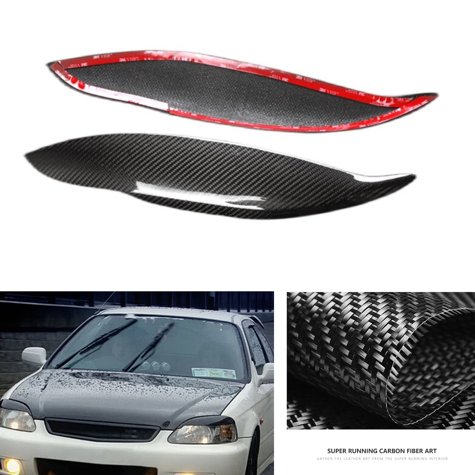 

Front Head Light Trim For Honda Civic EK9 1996 1997 1998 Carbon Fiber Headlight Eyelid Eyebrow Cover Lamp Headlamp Sticker Brow