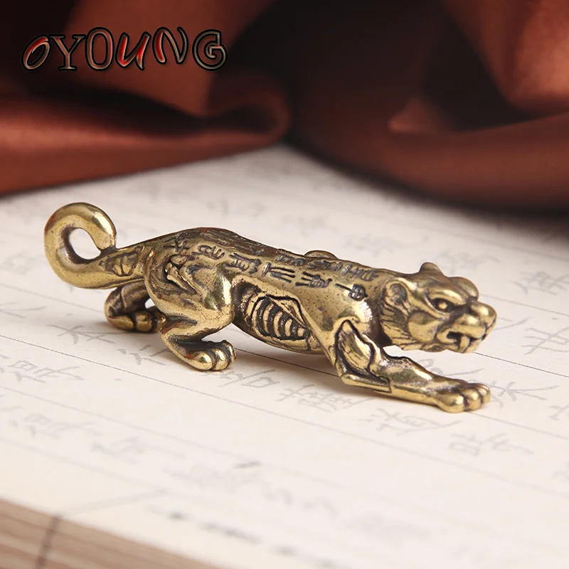 Pure Copper Zodiac Animal Roller Tiger Figurines Ornament Solid Brass Lucky North-east China Tigers Miniature Desktop Home Decor