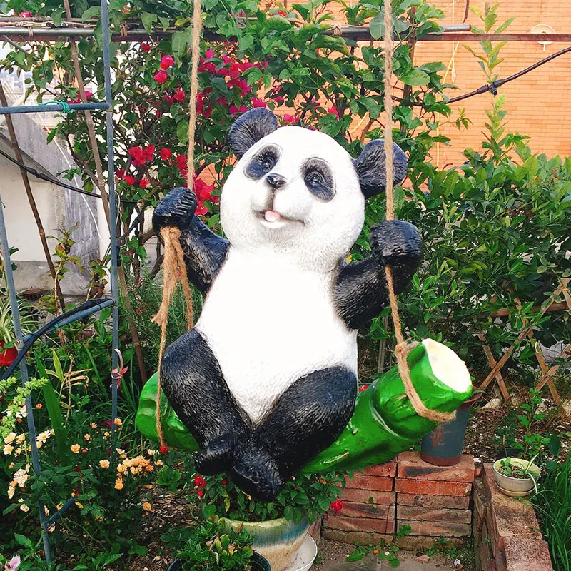 

Gardening Panda Koala Statue Creative Outdoor Tree Balcony Simulation Animal Resin Sculpture Swing Panda Garden Decor Sculptures