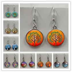 Tree of Life Glass Pendant Earrings Silver Plated Earrings Tree of Life Earrings Jewelry Gifts for Her