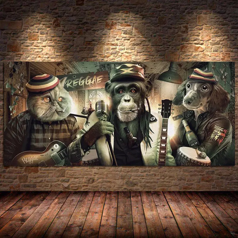 

Modern Smoking Glasses Music Hip Hop Monkey Canvas Painting Large Poster and Prints Wall Art Cuadros Picture Home Decor Unframed