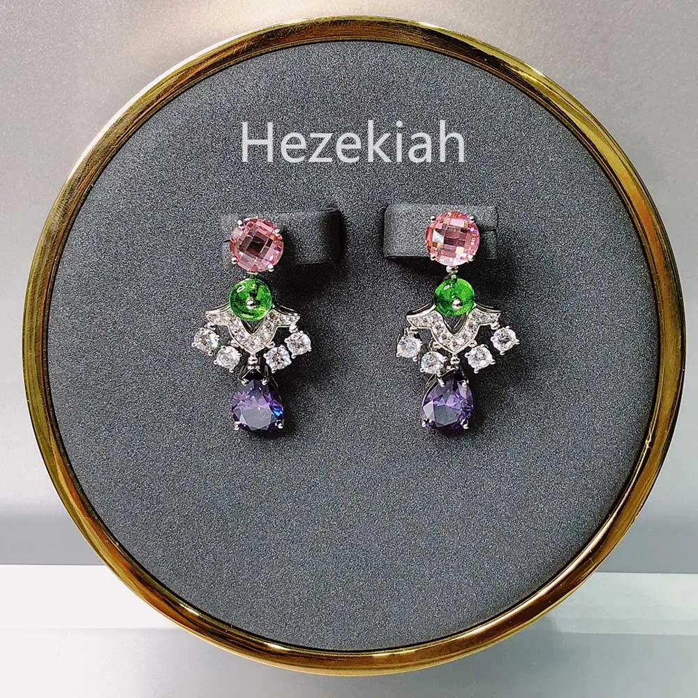

Hezekiah Luxurious High-end LADIES EARRINGS Purple Pink Earrings Celebrity temperament Dance party Banquet Earrings