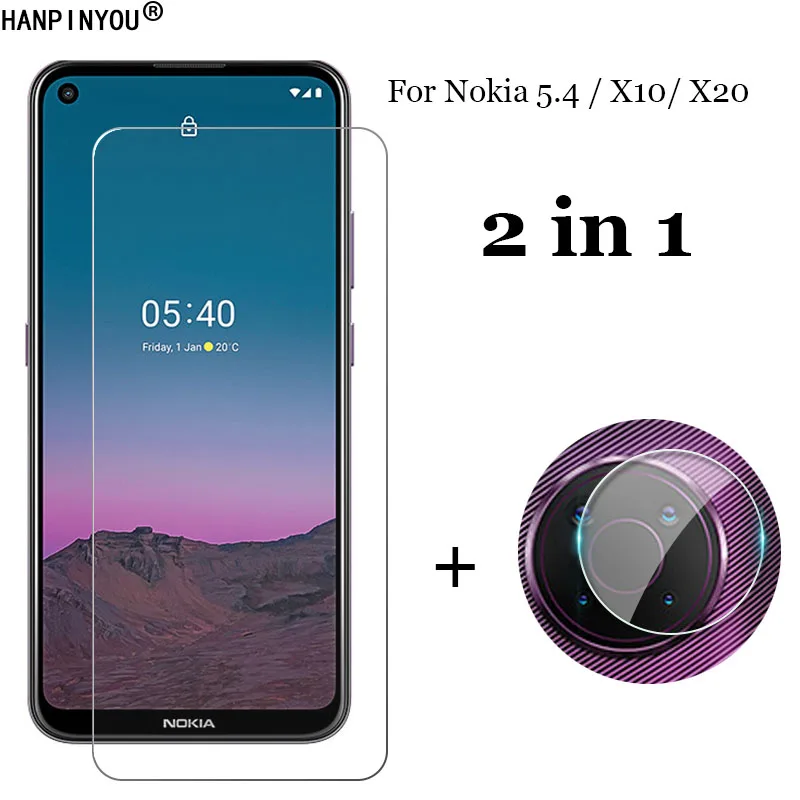 2-in-1 For Nokia 5.4 / X10 / X20 Back Soft Fiber Camera Lens Protection Film + Front 9H 2.5D Tempered Glass Screen Protector