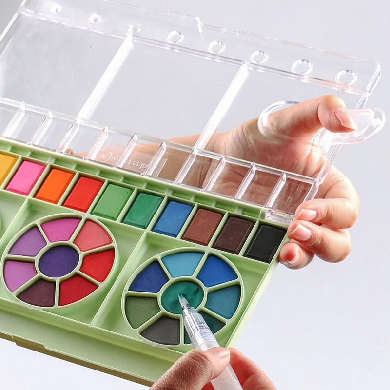 1pcs Solid watercolor paint set powder cake children's brush portable 36-color fan-shaped paint Macaron series 3 colors optional