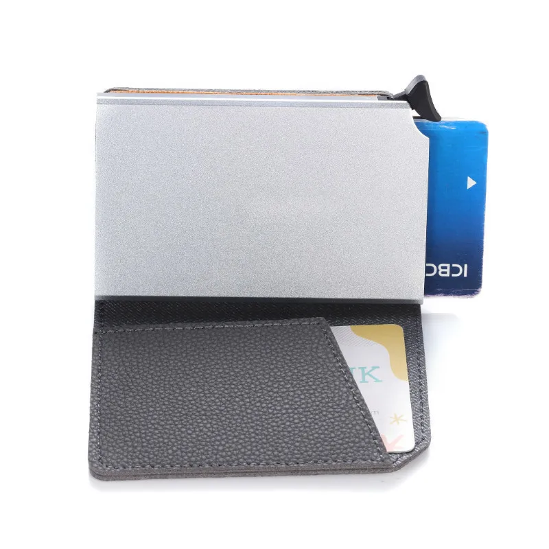 Bycobecy Customized Name Wallet Credit Card Holder RFID Blocking Men Leather Wallet Magnetic Closure Pop Up Cards Holder Wallet