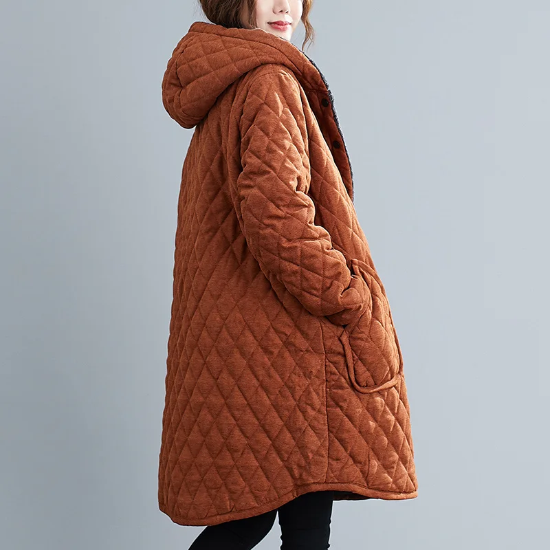 2024 New Winter Chaqueta Casual Cotton Padded Clothes Quilted Velvet Thickening Cold-Proof Soft Hooded Coat Women's Jacket