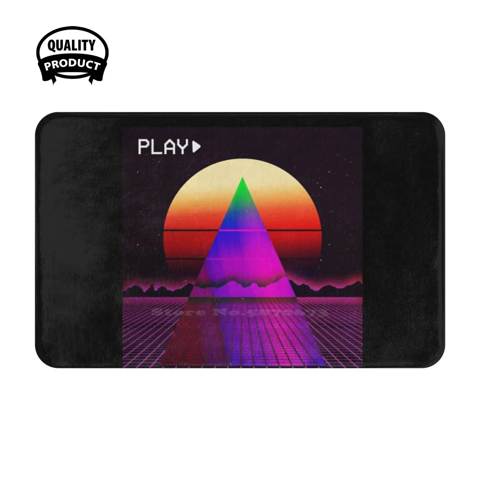 Aesthetic Synthwave Outrun Style Grid Sunset Sunrise Design Design Soft Cushion Home Carpet Door Mat Car Rug Emotional Seapunk