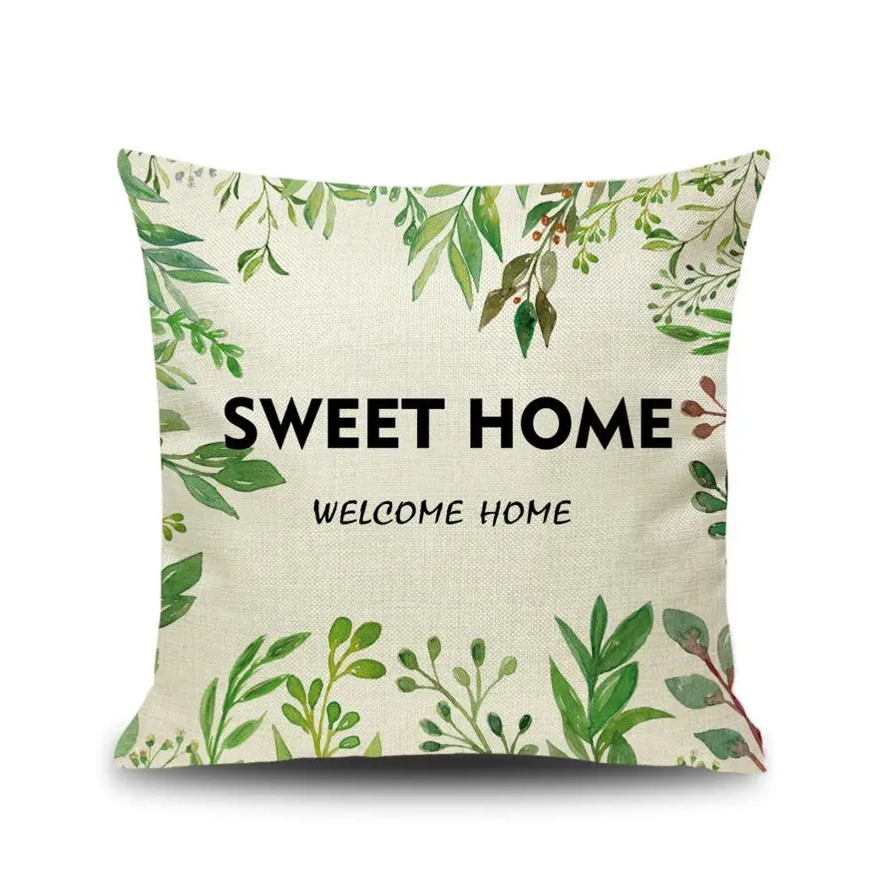 Nordic Floral Cushion Green Leaf Flowers Decorative Pillow Sofa Home Decor Decoration Pillowcase 18x18