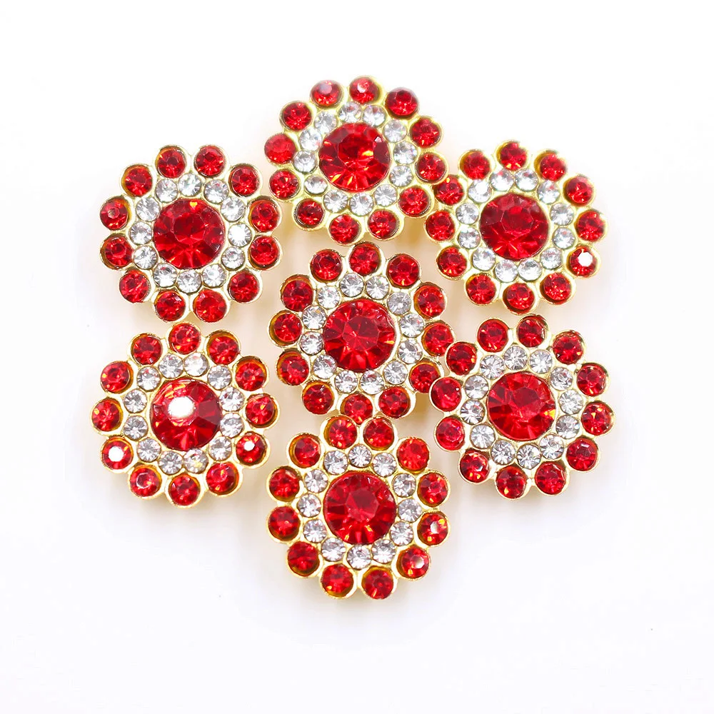 Strass à coudre en forme de fleur de soleil, 14mm, cristaux ronds et brillants à dos plat, Base dorée à coudre sur les vêtements