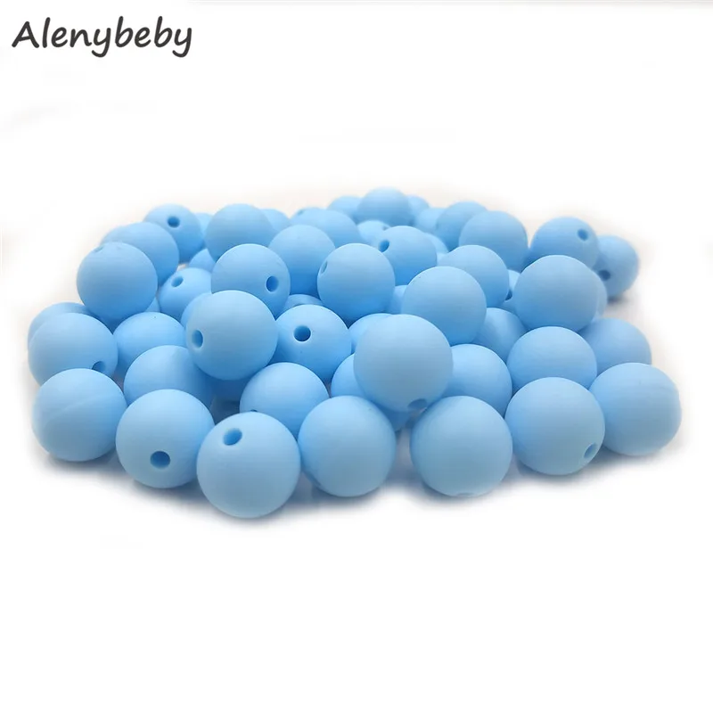 

Baby blue Color Food Grade Silicone Round Beads 12/15mm Baby Teether Necklace Toy DIY Pacifier Chain Care Baby Teether Product