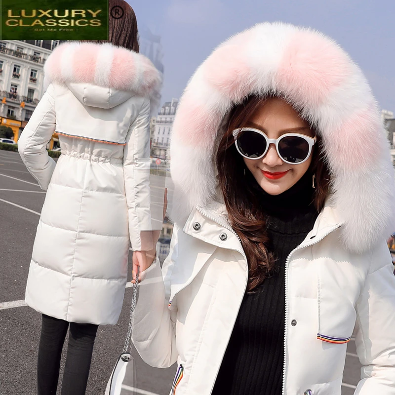 Down Jacket Woman Winter Hooded Slim Long Down Coats Female 90% White Duck Down Parka Real Fox Fur Ladies Clothes 54988-3