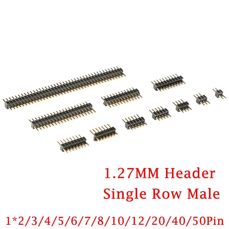 10Pcs 1.27mm 40Pin 1x40 Single Row Male 1.27 Breakable Pin Header Connector Strip for Arduino Black 1*40 4P/8P/10P/12P/15/20/40p