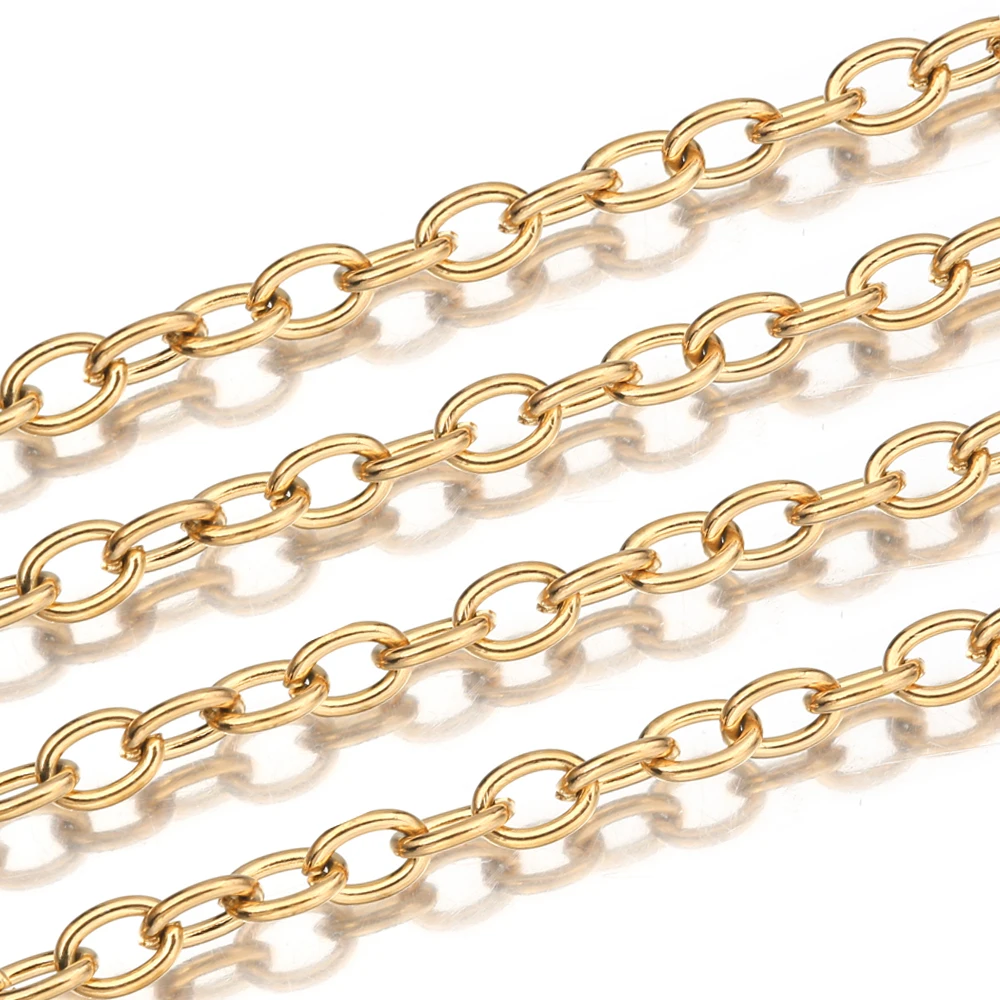 Wholesale 1 Meter Width 2mm-5mm Stainless Steel O Rolo Cable Link Bulk Chain Necklace For DIY Jewelry Bracelet Necklace