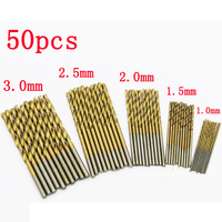 50Pcs/Set 1-3mm Twist Drill Bits Saw HSS High Speed Steel Titanium Coated Twist Drill Straight Shank Bit Woodworking Tools