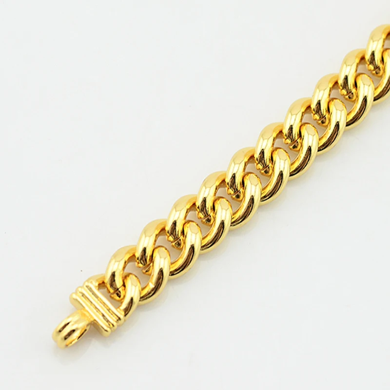 1pcs Chunly Heavy Wide 10MM Chains Man Woman Gift Yellow Gold Color  Link Curb Necklace 20inch Bracelet