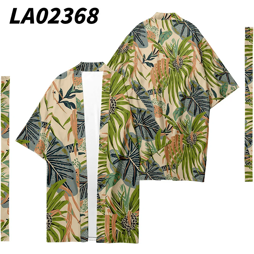 

Plant Floral Printed Long Style Kimono Beach Cardigan With Belt Japanese Couple Women Men Casual Asian Clothes Harajuku