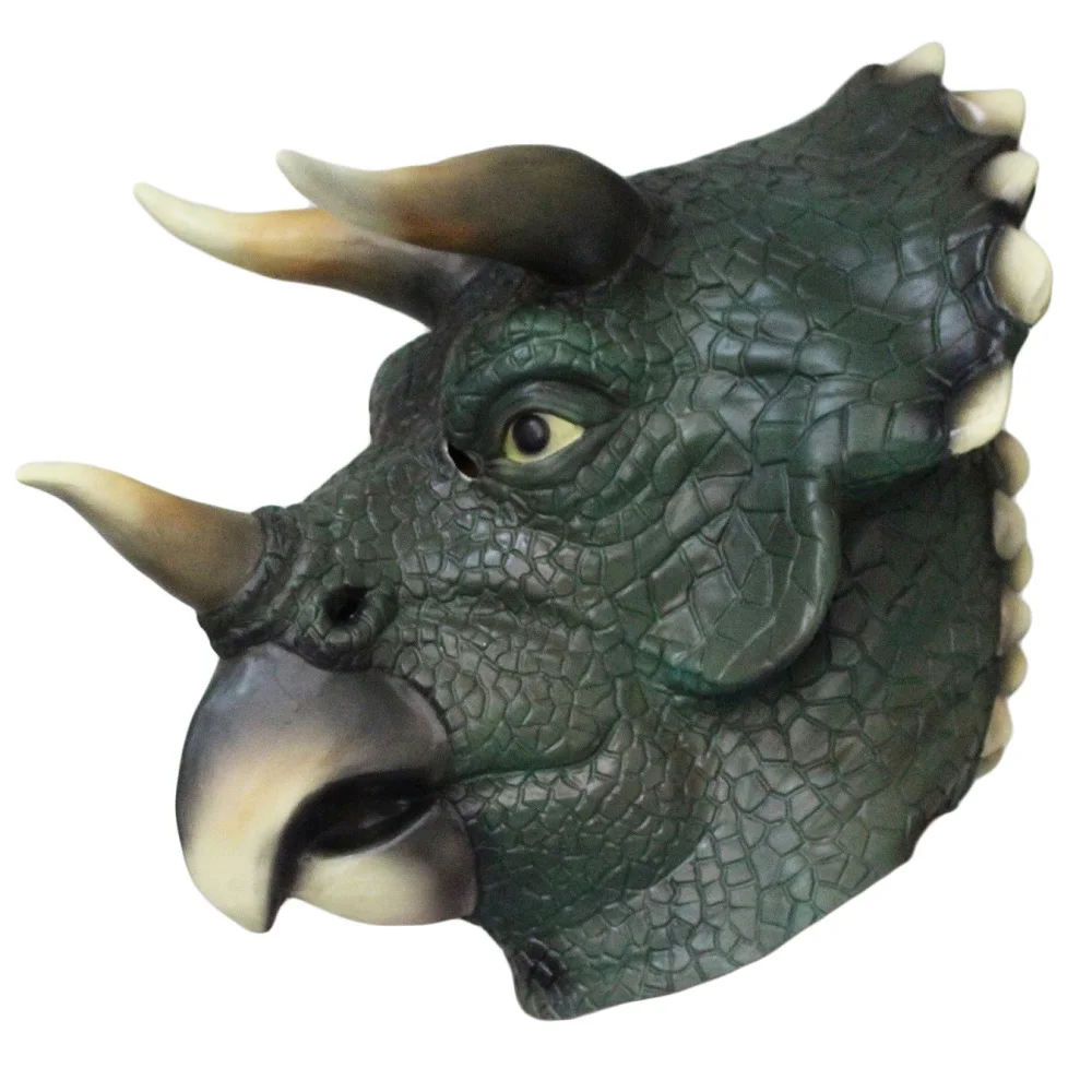 Latex Animal Triceratops Dinosaur Mask Jurassic Dino Fancy Dress Party Mask