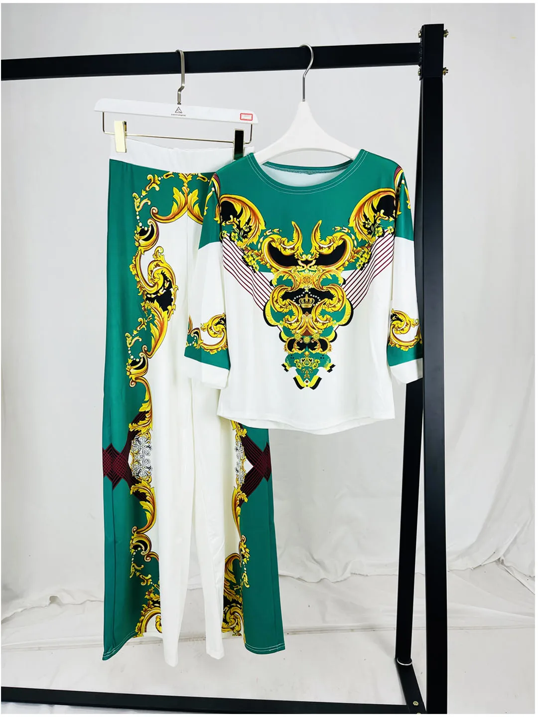 2024 Dashiki African Wide Leg Trousers 4 Colors New Fashion Suit (Dress and Trousers) Short Sleeves  For Lady(KJK#)