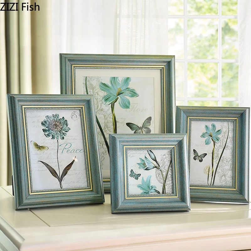 Light Blue Plastic Photo Frame 4/6/7/10 Inch Brown Picture Frames Rustic Home Decor Nightstand Family Portrait Desk Decoration