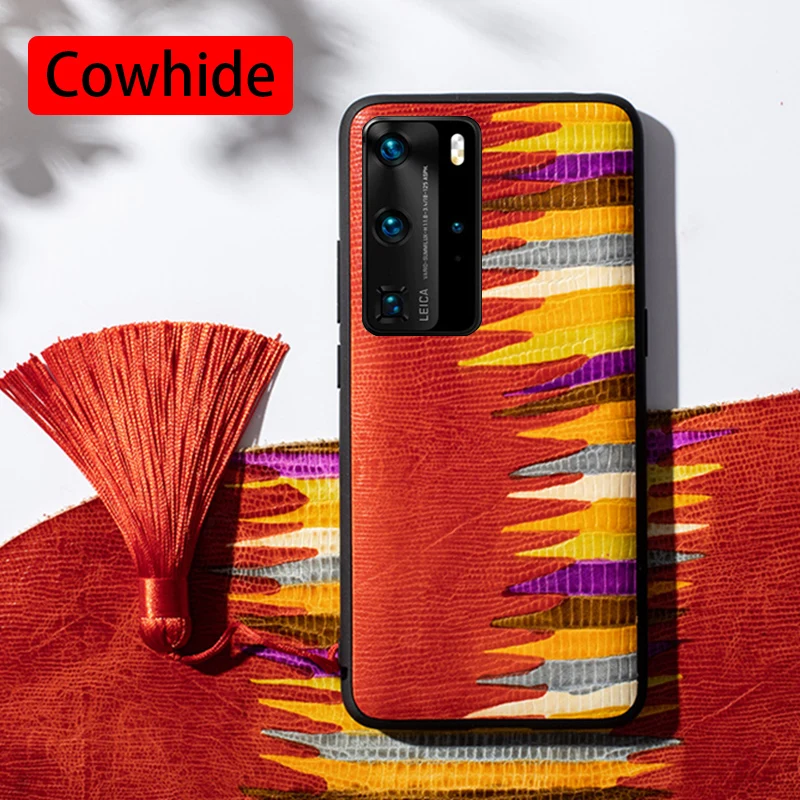 Genuine Leather Phone Case For Huawei Mate 40 RS 30 20X 10 P20 P30 P40 Lite 5G P50 Pro Natural Cowhide Painted Cover