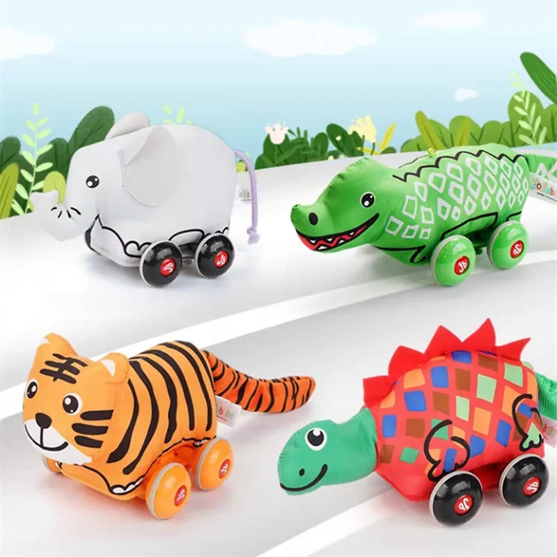 

Cute Animal Shape Non Remote Control Vehicle Toy Inertia Toy Car Fabric Animal Power Return Car Removable Chassis Gift for Baby