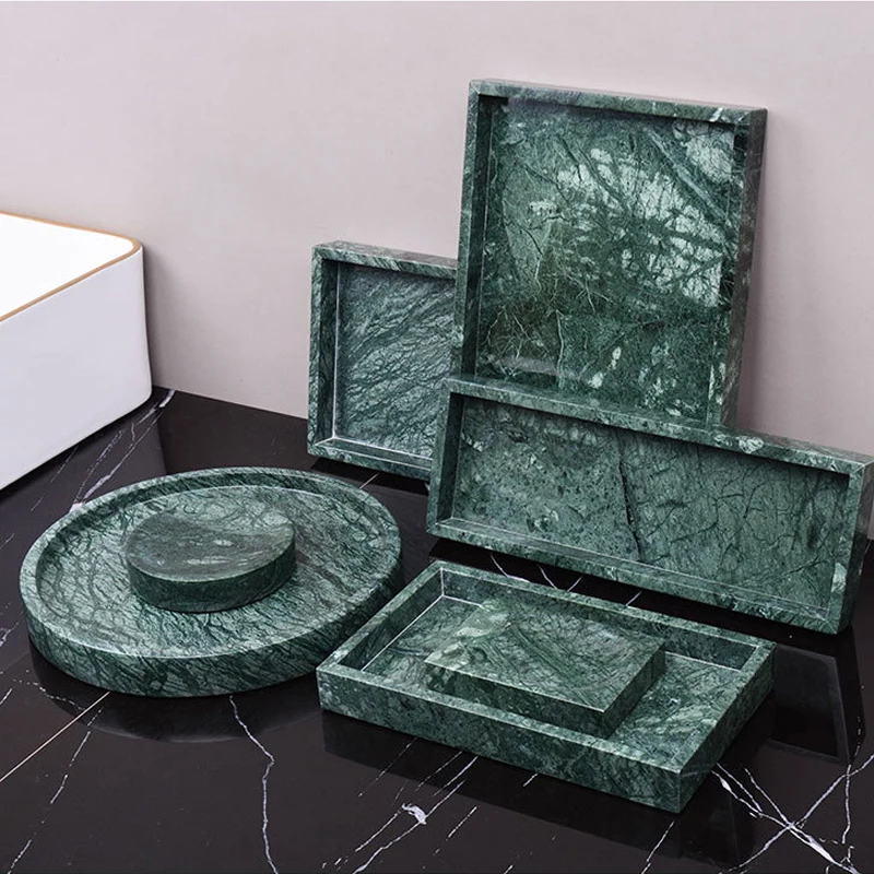 Dark Green Natural Marble Bathroom Set Nordic Style Light Luxury Tray Toothbrush Holder Soap Dispenser Kit Bathroom