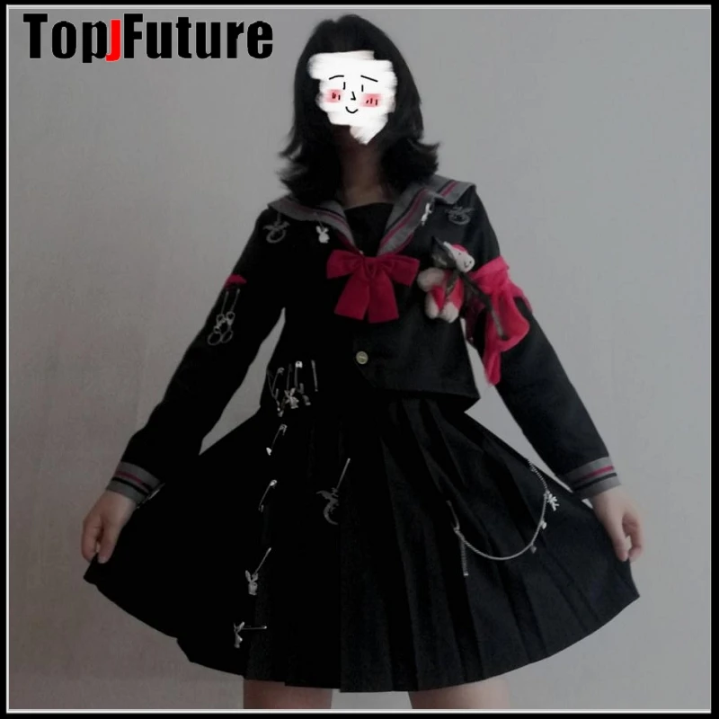 gothic Lolita cosplay costume bloody JK  uniform hand painted Gothic Punk sick JK SAILOR SUIT God's right wing ill health jk