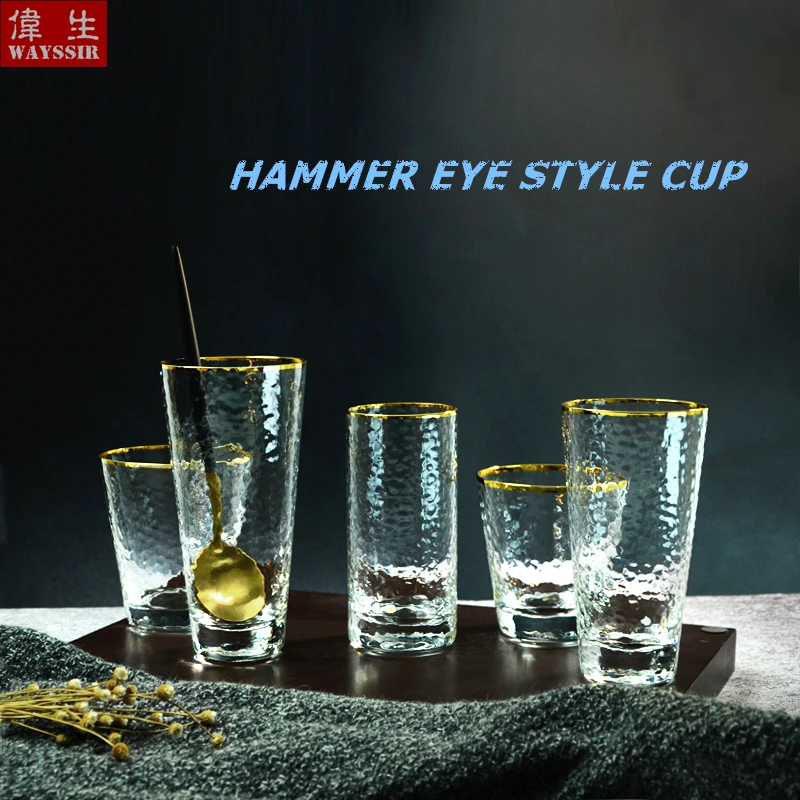 Hammer Eye Crystal Drinking Glass Cup, Japanese Fruit Juice Cocktail, Hotel and Restaurant, Home Use, Wine Tea Gold Line Mug