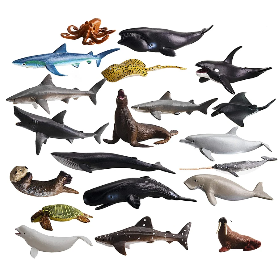 Minifiguras realistas de animales marinos para niños, figuras de animales del océano, tiburón, ballena, pulpo, adorno para pastel, recuerdo de fiesta, 20 Uds.