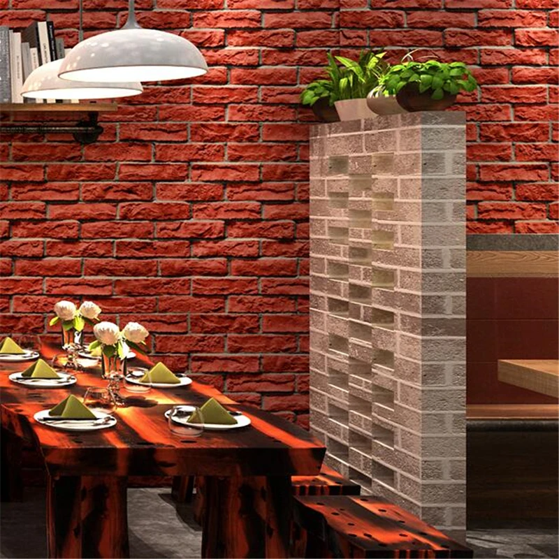 

WELLYU Retro nostalgic stereo imitation brick pattern brick wallpapers cafe bar restaurant culture stone red brick wallpaper