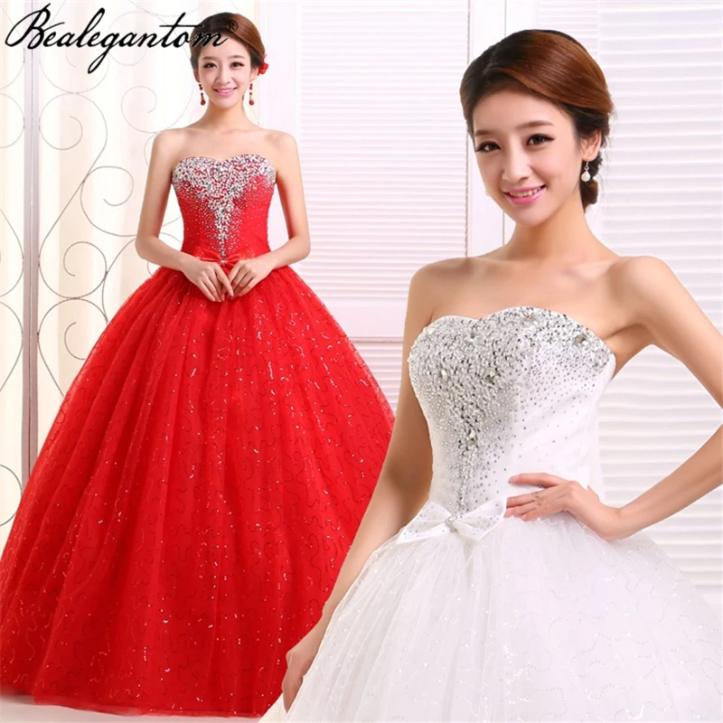 Hot Selling Cheap White Red Quinceanera Dresses Ball Gown Beaded Bow Lace Up Sweet 16 Prom Party Gown Vestido 15 Anos QD148