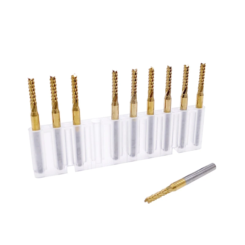 10 sztuk 0.6-3.175mm węglika PCB mielenie kukurydzy zestaw do wycinania 3.175mm Shank PCB maszyna wiertło do grawerowania frez trzpieniowy frez do metalu