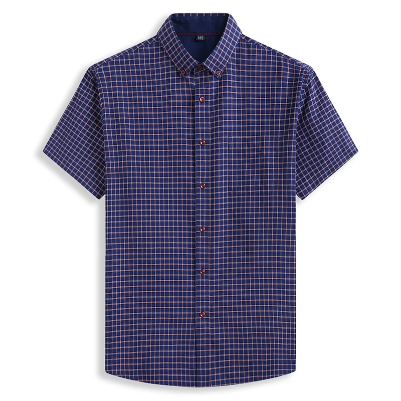 SHAN BAO 5XL 6XL 7XL 8XL Large Size Cotton Check Short Sleeve Shirt 2022 Summer Brand Business Casual Men\'s Loose Shirt