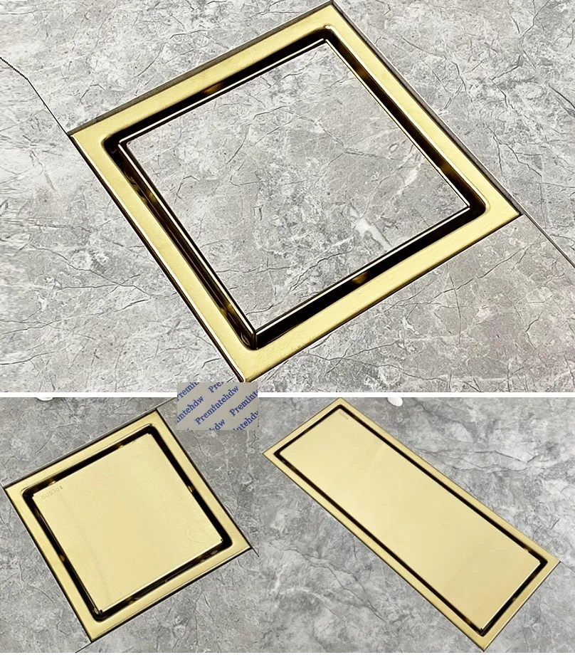 SUS 304 Stainless Steel Titanium Gold Square Rectangle Floor Drain Linear  Shower Drainer Deodorize Tile Insert