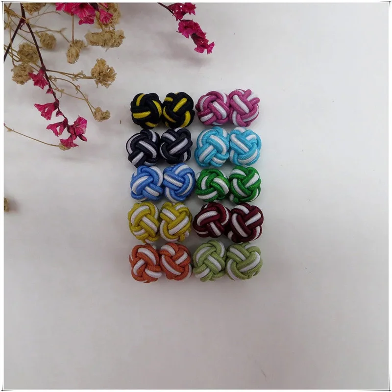 1pair Novelty Silk knots Cufflinks Multicolor Handmade Elastic Double Rope Ball Cuff Links Button For Men Shirt Birthday Gift