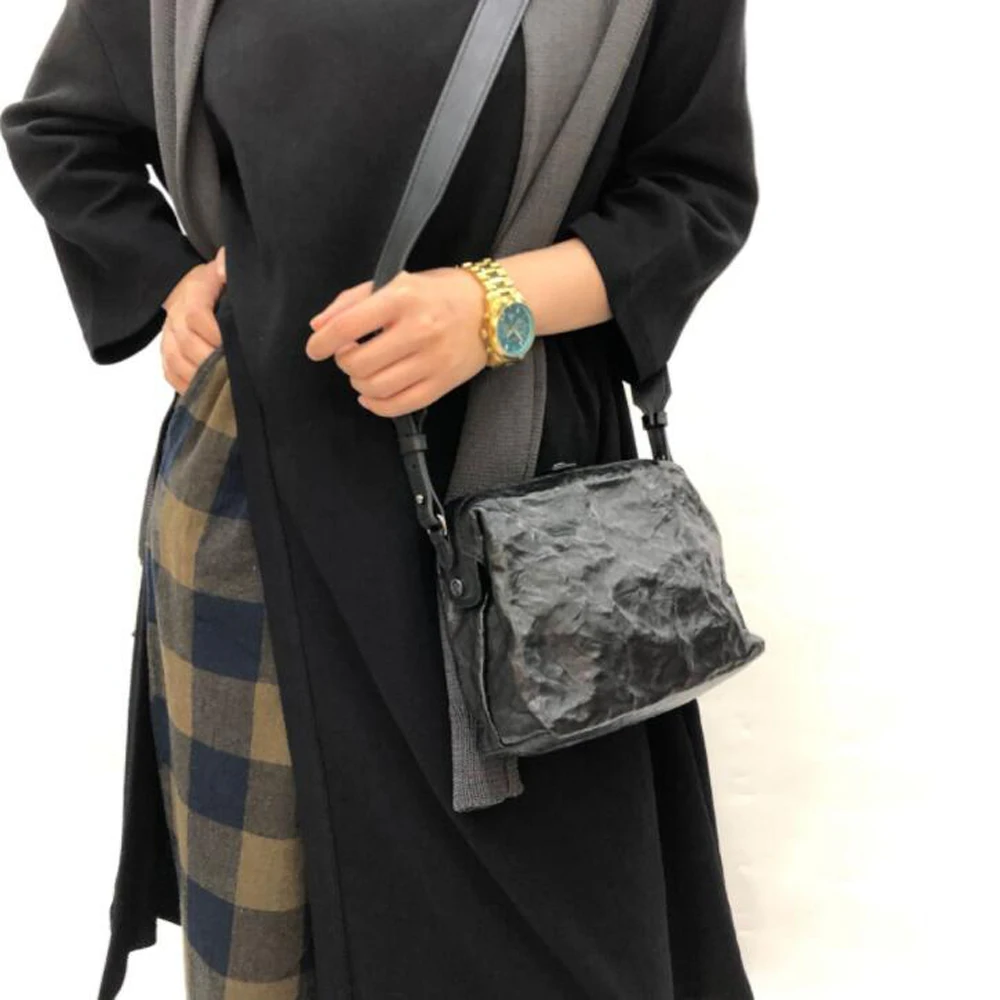 Vintage Cool Sheepskin Shoulder Bag for Women Stone Pattern Handbags Crossbody Genuine Leather Zipper Small Messenger Bags Purse