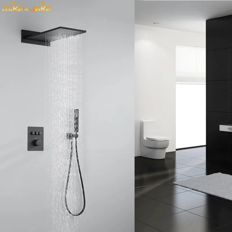 Mike&Jake Matte black shower thermostatic constant shower mixer kit constant panel thermostatic wall shower 40 degree shower