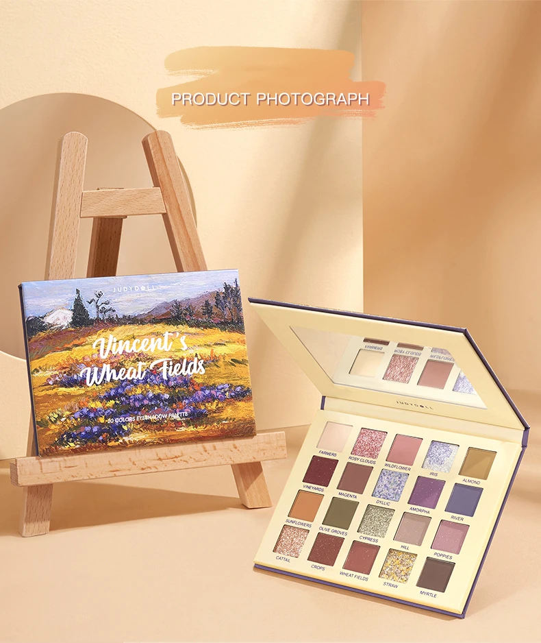 Judydoll 20สี Vincent's wheat FIELDS อายแชโดว์ Palette สีม่วงหูภาพวาดสีน้ำมัน Matte shimmer Glitter Eye แต่งหน้าเครื่องสำอาง