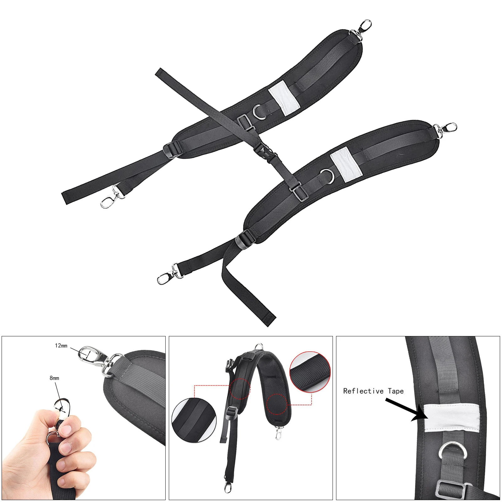 1 Pair 2-3 feet Waterproof Adjustable Shoulder Strap with Hooks Replacement for Backpack Bag Shoulder Straps Drifting Sport